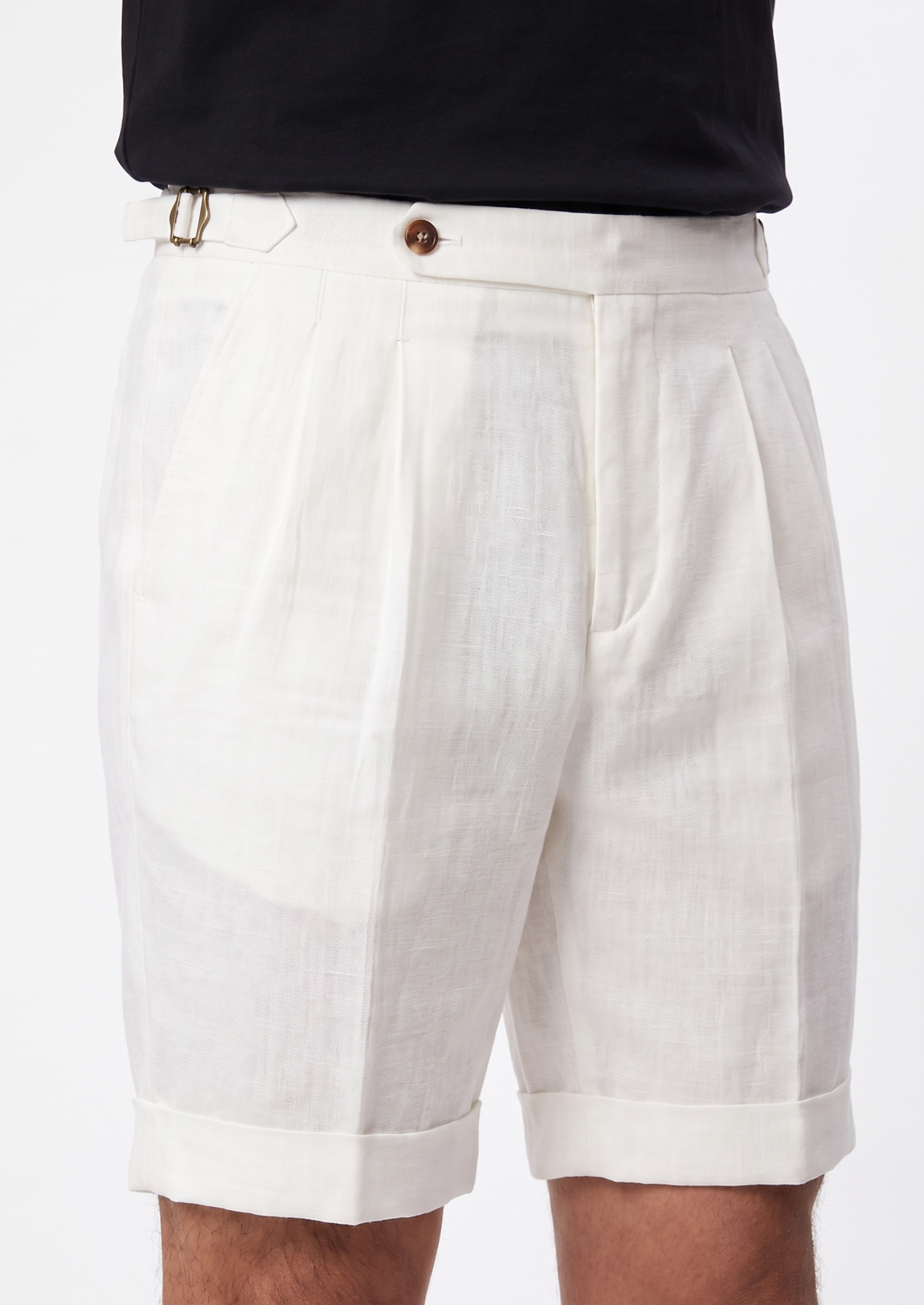 White Pleated Linen Seaside Shorts by SATRI & CO. – product view 2