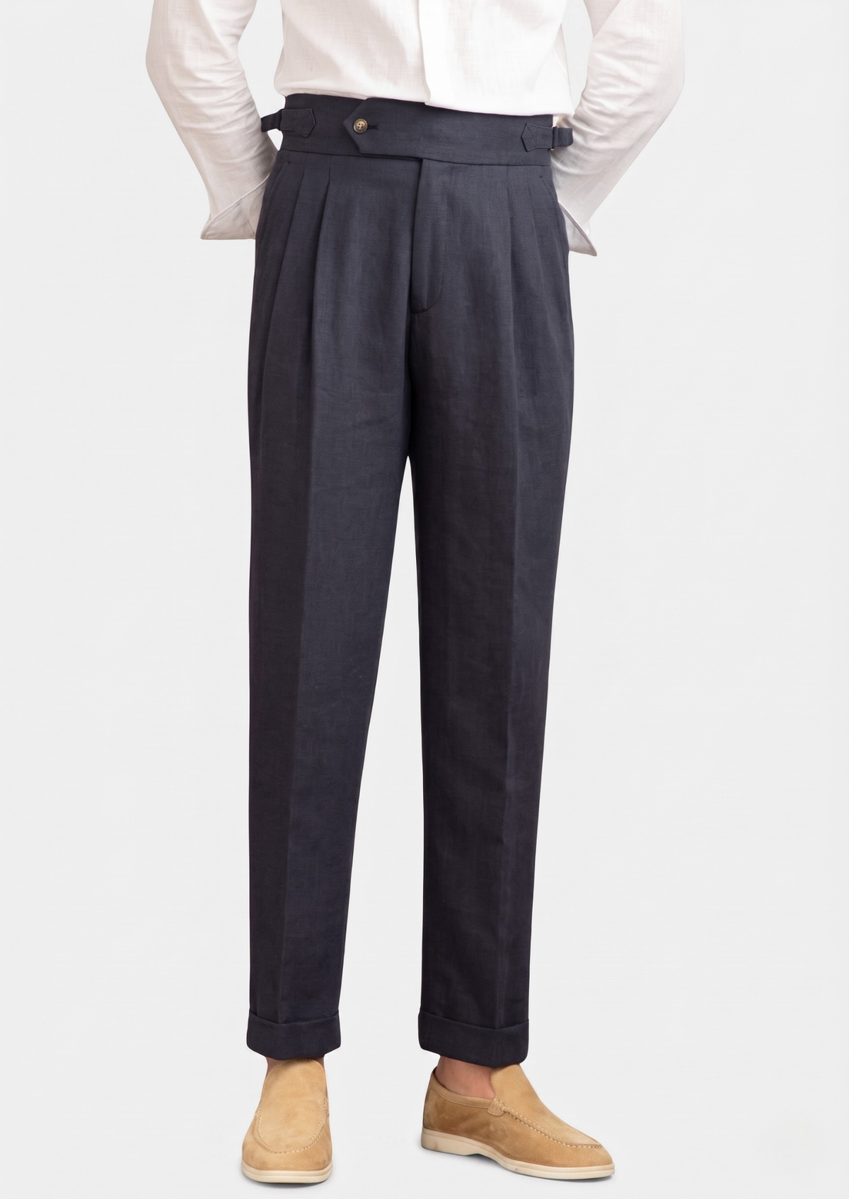 Napoli Pleated Coastal Trousers - Navy Blue by SATRI & CO. – product view 1