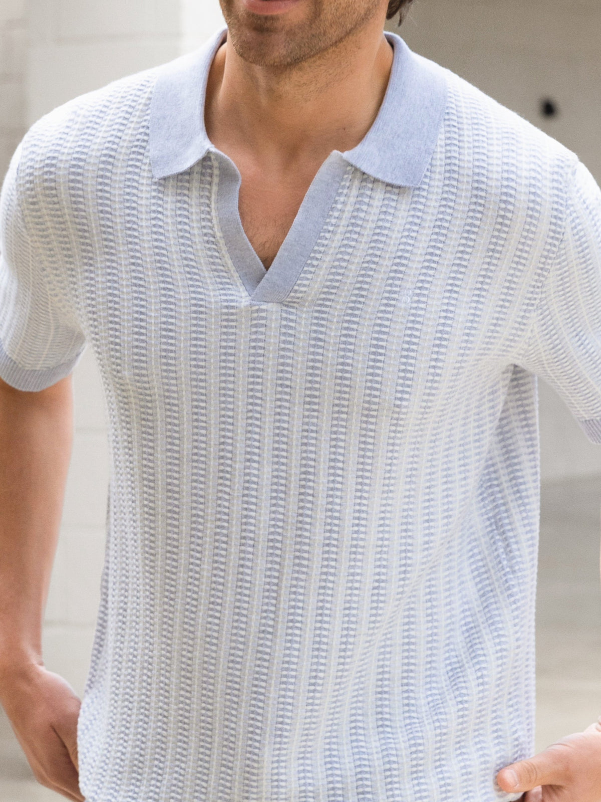 Conrad Knitted Stripe Polo Shirt - Grey