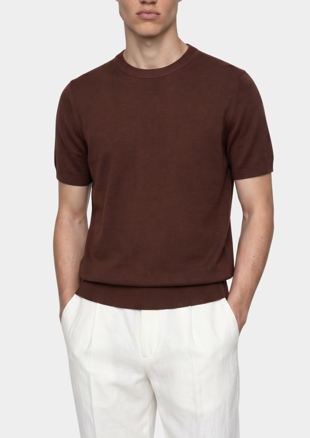 Essential Coffee Knitted Crew Neck T-Shirt by SATRI & CO. – product view 1