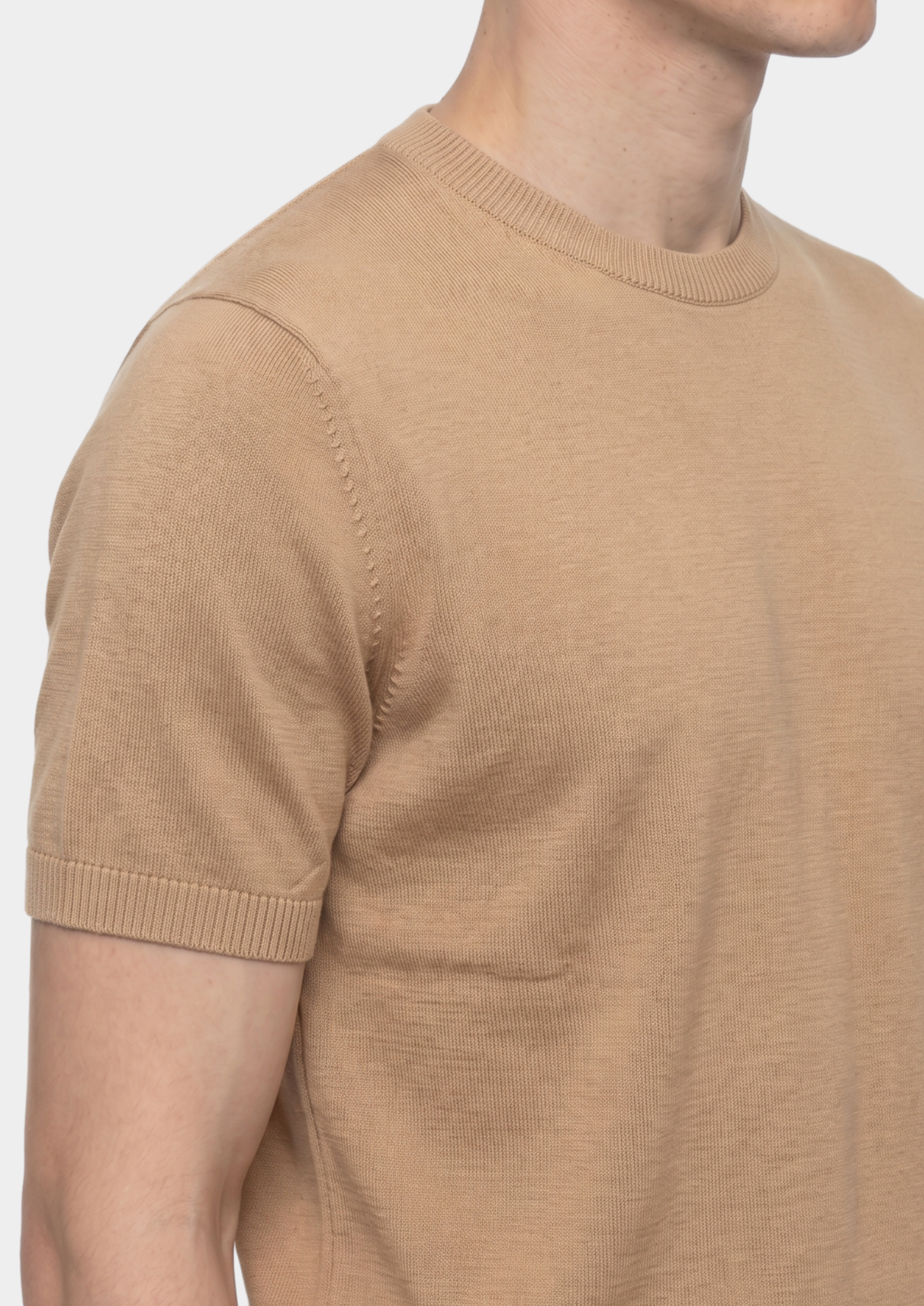 Essential Beige Knitted Crew Neck T-Shirt by SATRI & CO. – product view 3