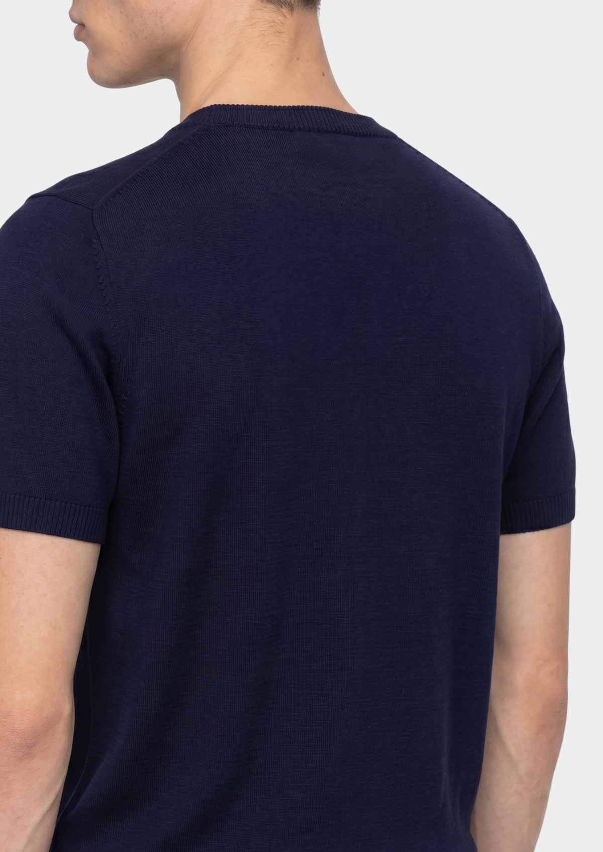 Essential Navy Blue Knitted Crew Neck T-Shirt by SATRI & CO. – product view 2