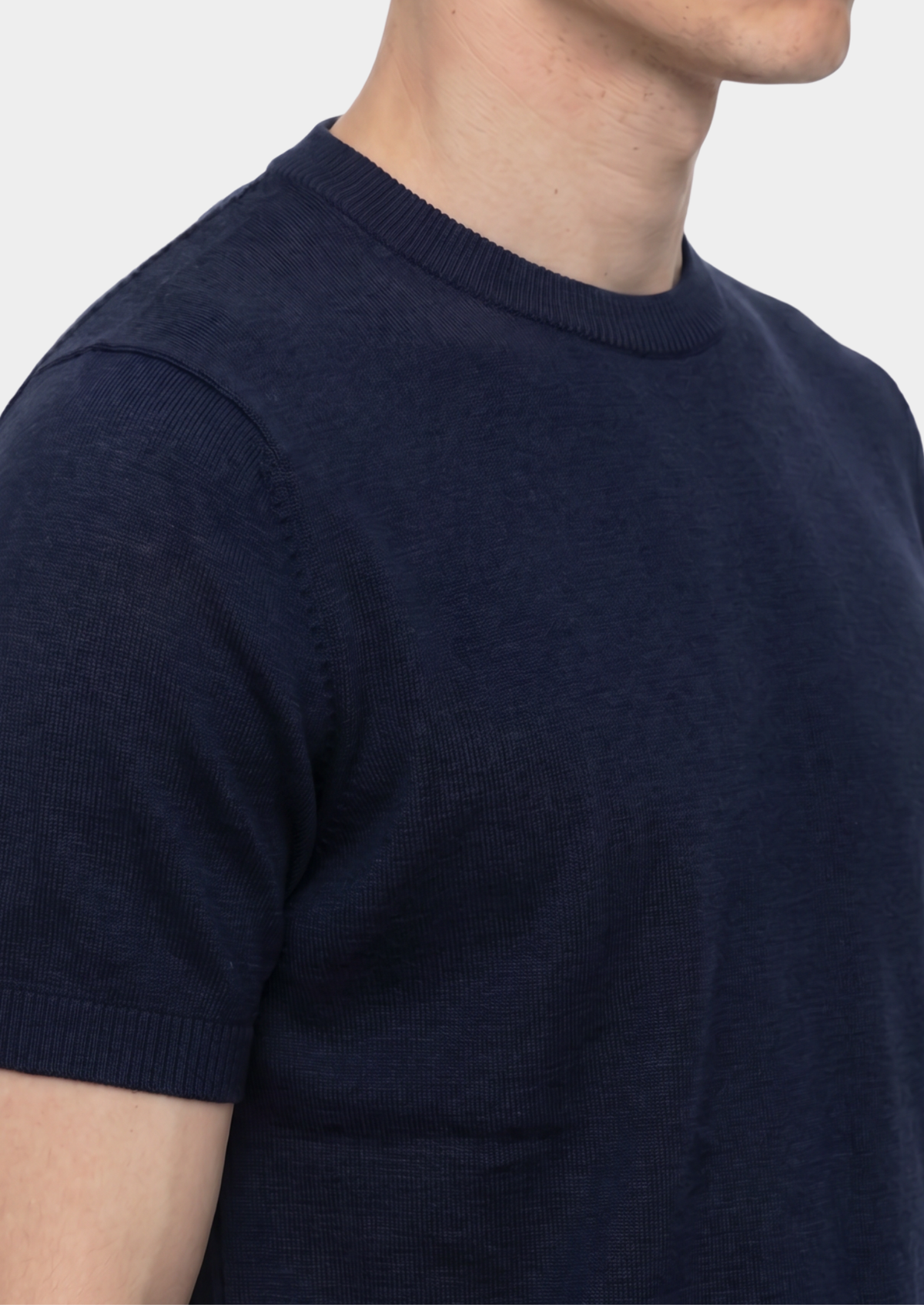 Essential Navy Blue Knitted Crew Neck T-Shirt by SATRI & CO. – product view 4