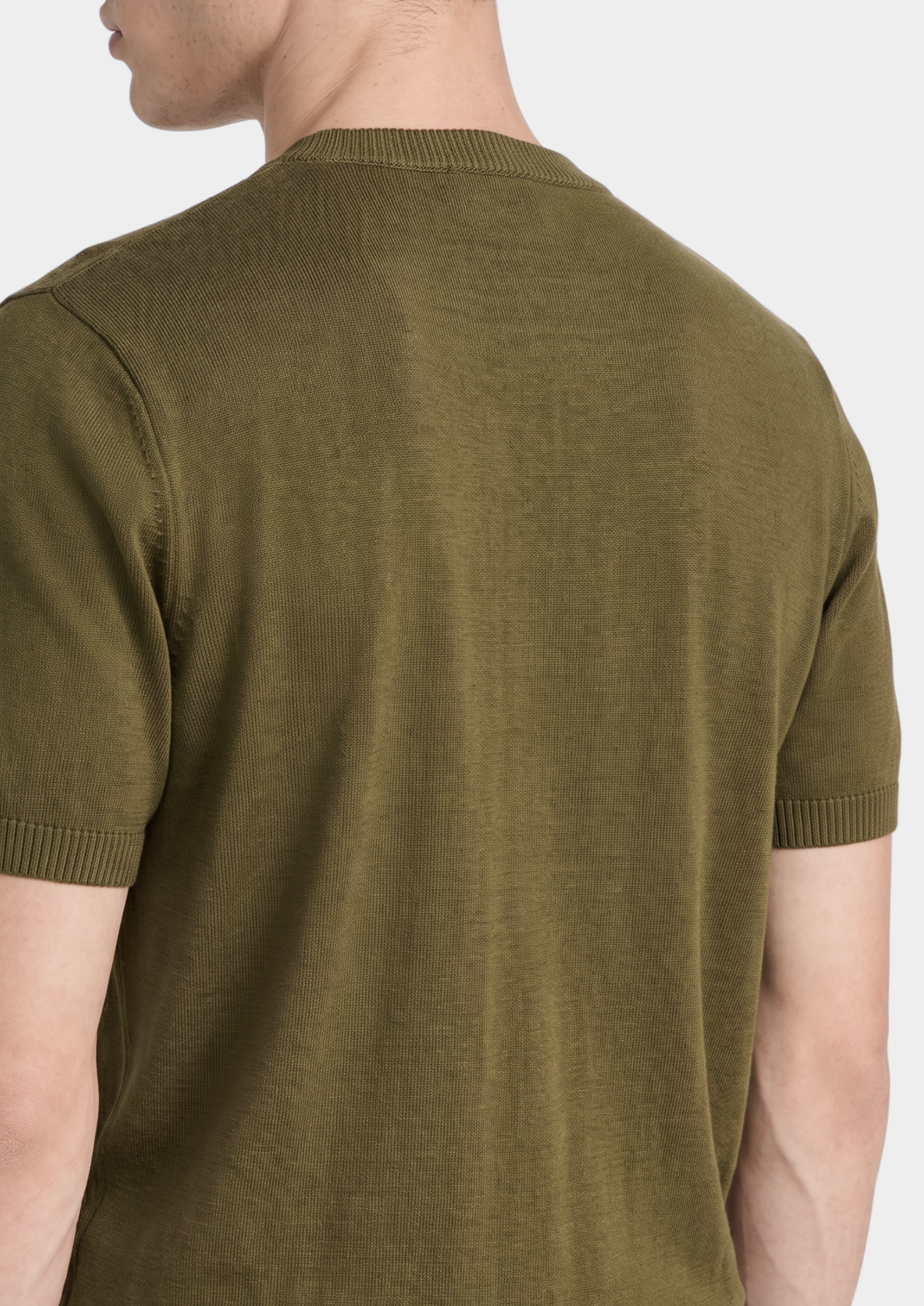 Essential Olive Knitted Crew Neck T-Shirt by SATRI & CO. – product view 3