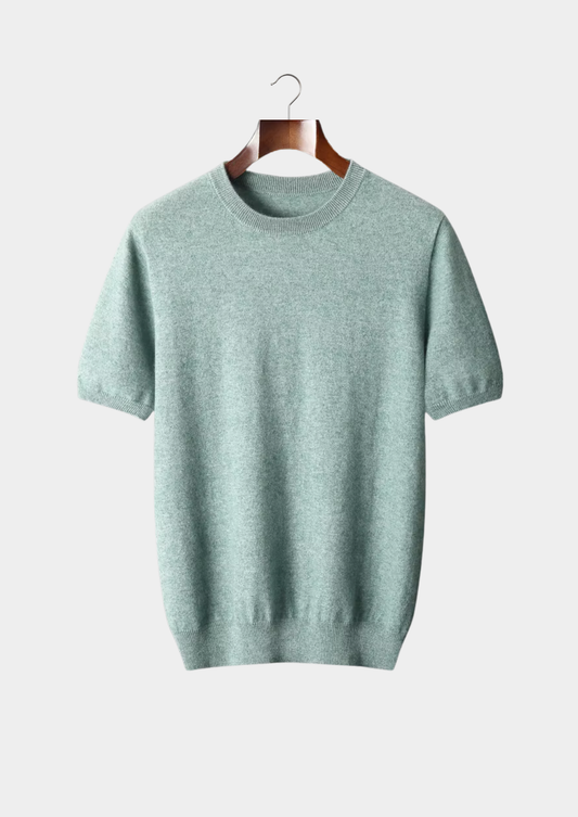 Premium Cashmere Classic Crew Neck T-Shirt - Verdant Slate by SATRI & CO. – product view 1