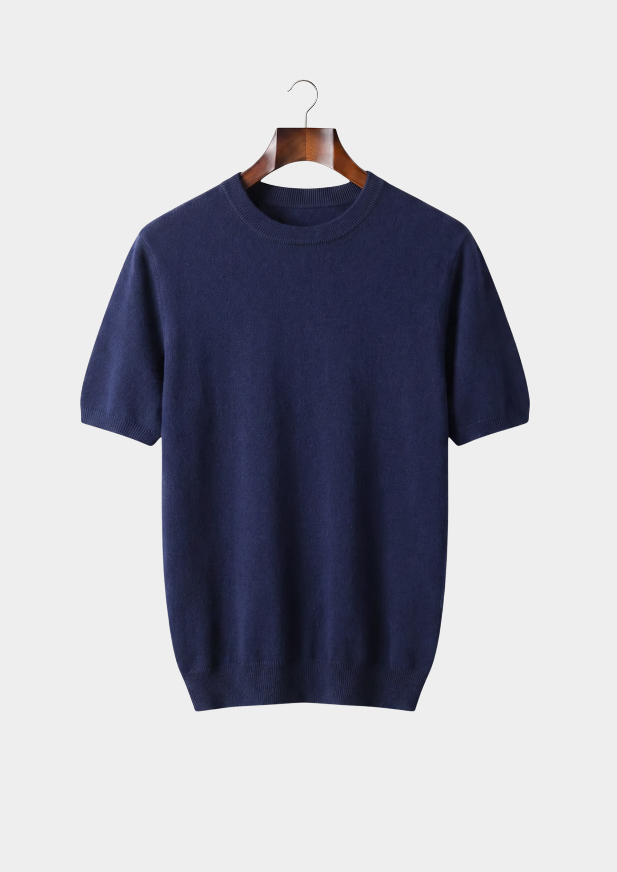 Premium Cashmere Classic Crew Neck T-Shirt - Navy Blue by SATRI & CO. – product view 1