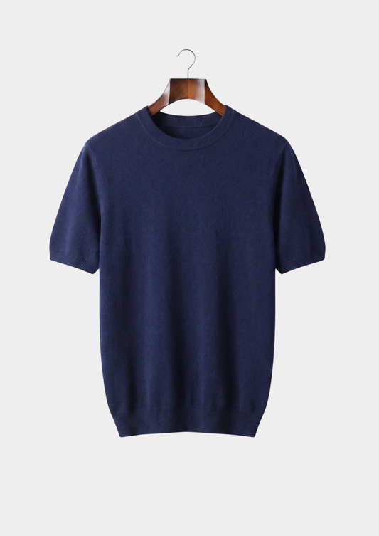 Premium Cashmere Classic Crew Neck T-Shirt - Navy Blue by SATRI & CO. – product view 1