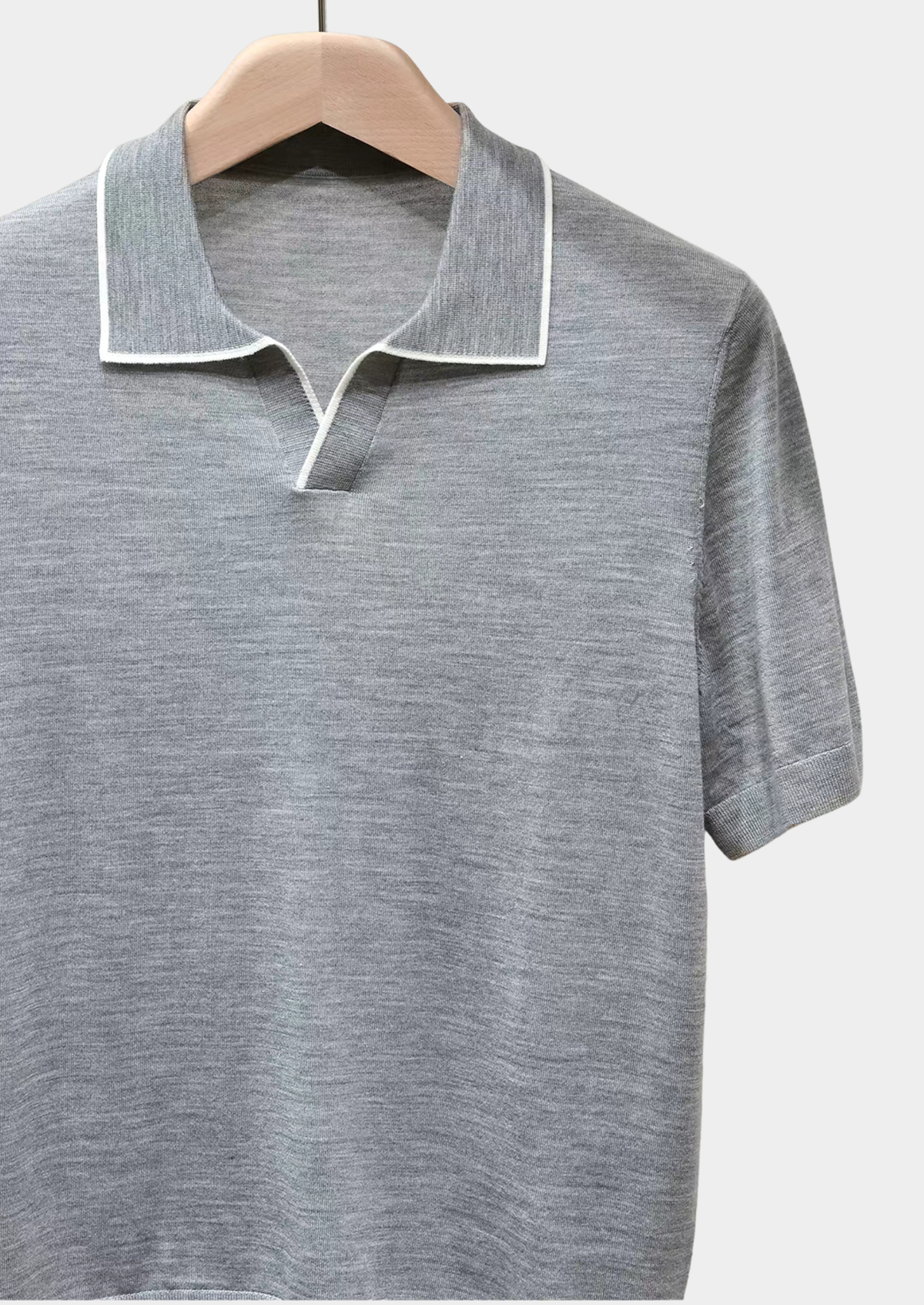 Ellis Light Grey Lightweight Polo Shirt by SATRI & CO. – product view 4