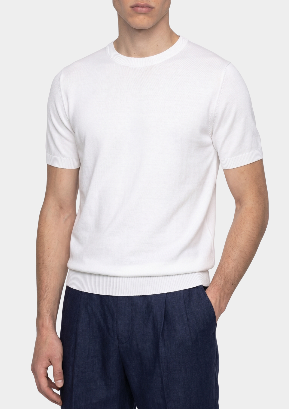 Essential White Knitted Crew Neck T-Shirt by SATRI & CO. – product view 1
