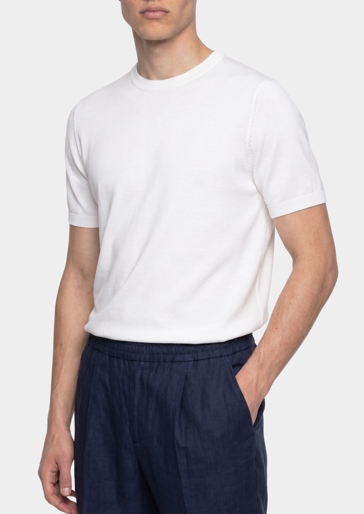 Essential White Knitted Crew Neck T-Shirt by SATRI & CO. – product view 5