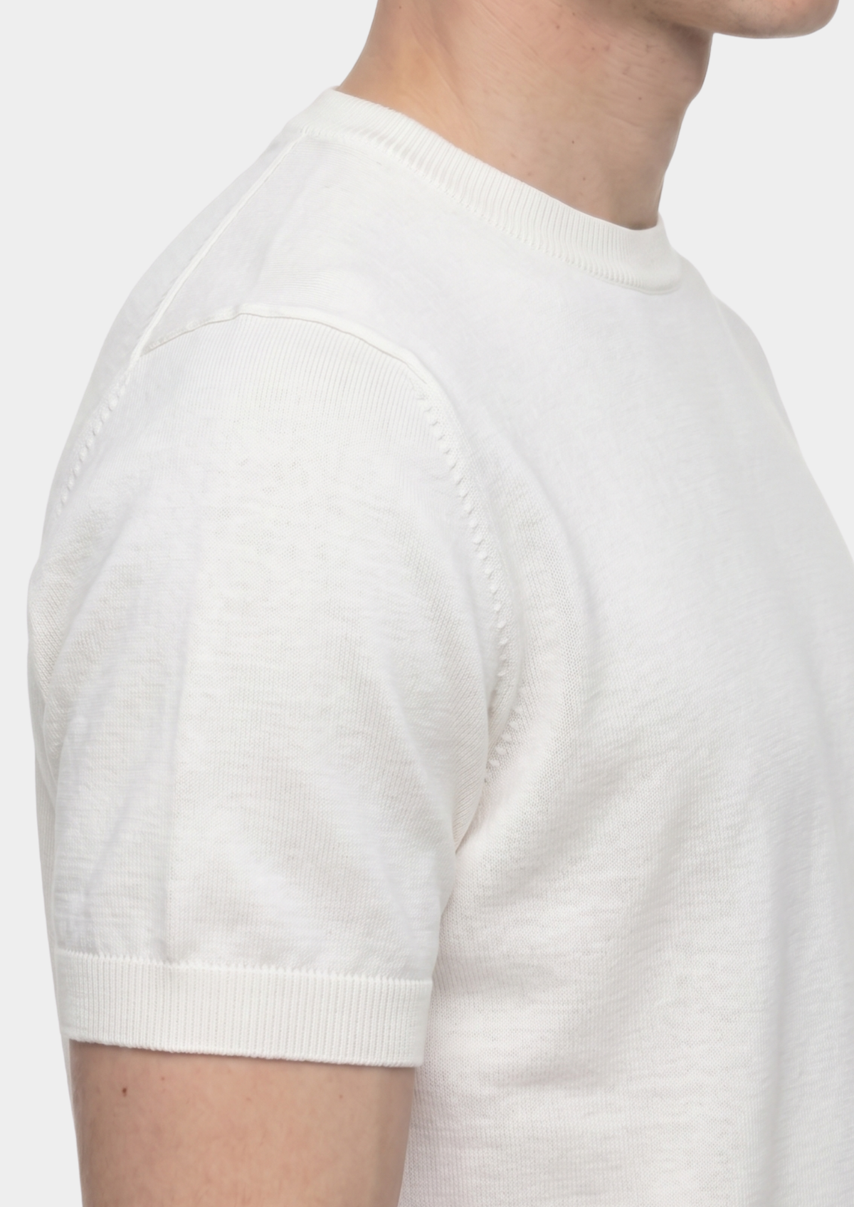 Essential White Knitted Crew Neck T-Shirt by SATRI & CO. – product view 2