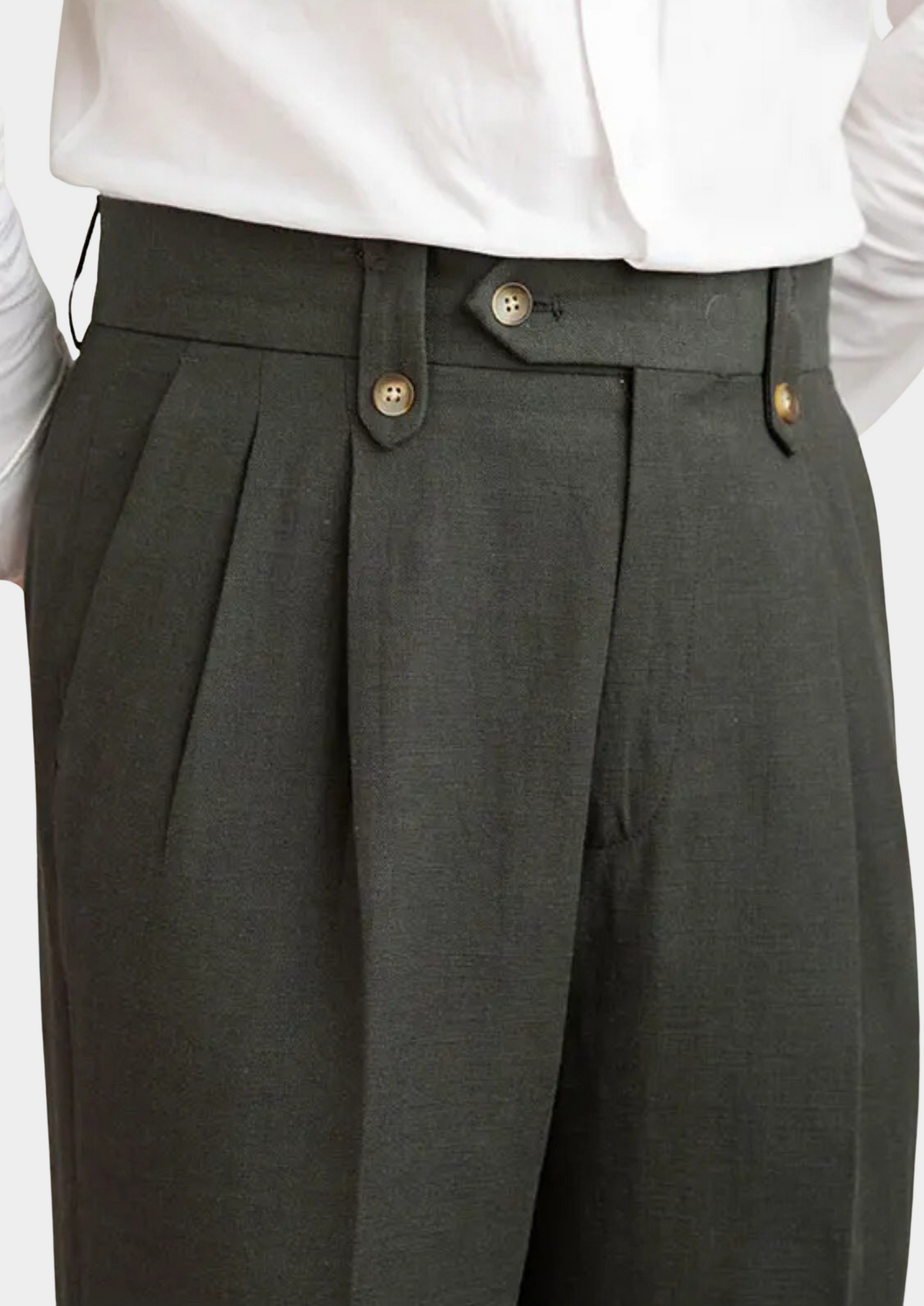 Cagliari Pleated Coastal Trousers - Olive by SATRI & CO. – product view 4