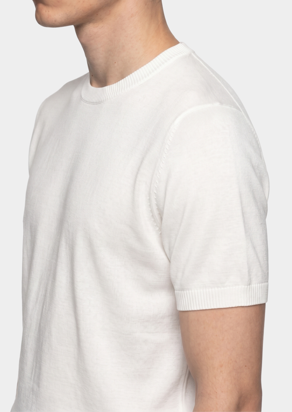 Essential White Knitted Crew Neck T-Shirt by SATRI & CO. – product view 4