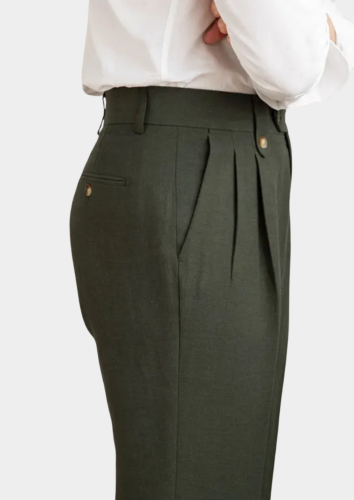 Cagliari Pleated Coastal Trousers - Olive by SATRI & CO. – product view 2