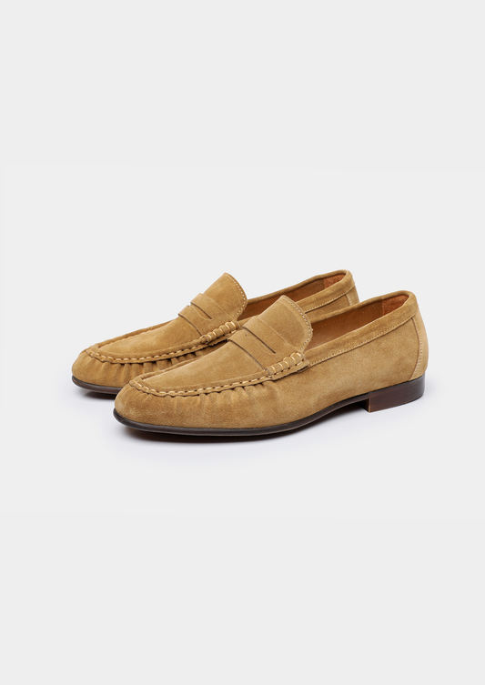 Caramel Classic Penny Suede Loafers by SATRI & CO. – product view 1