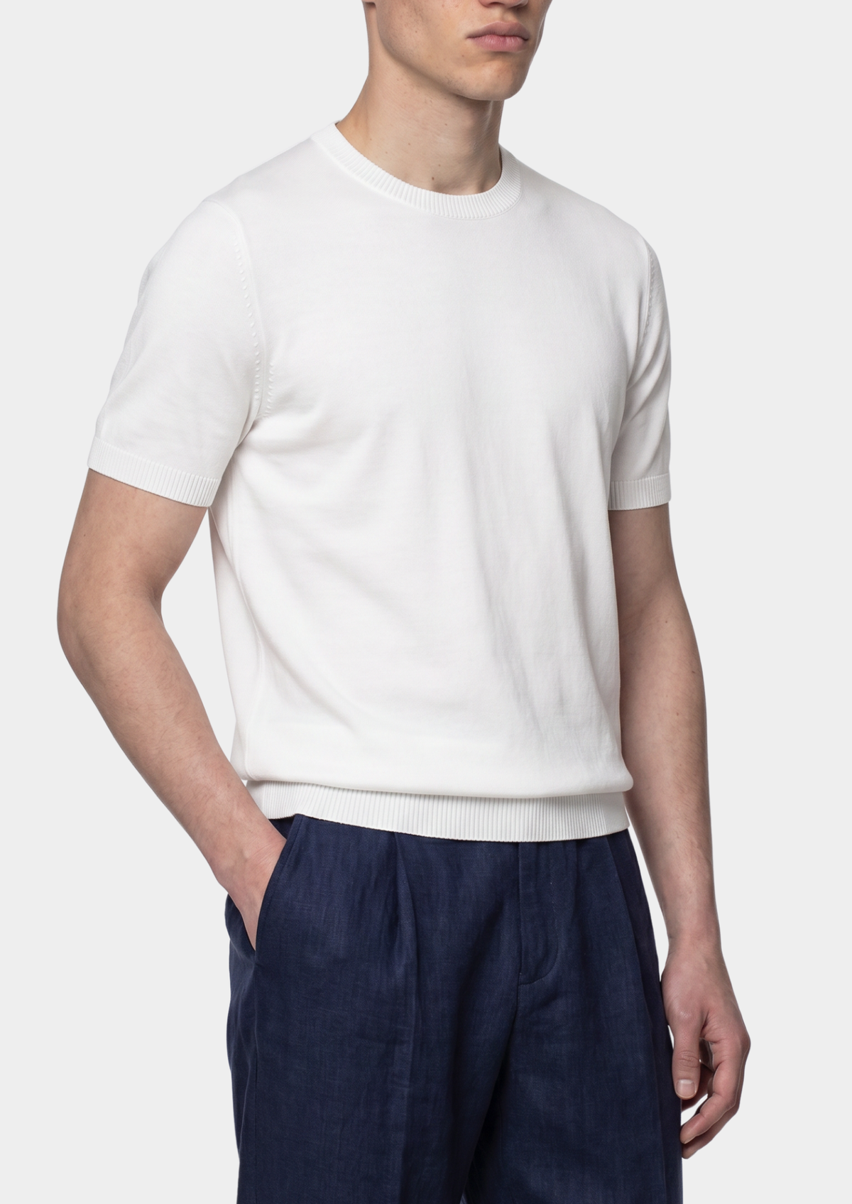 Essential White Knitted Crew Neck T-Shirt by SATRI & CO. – product view 7