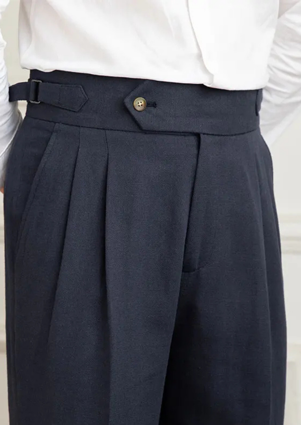 Napoli Pleated Coastal Trousers - Navy Blue by SATRI & CO. – product view 2