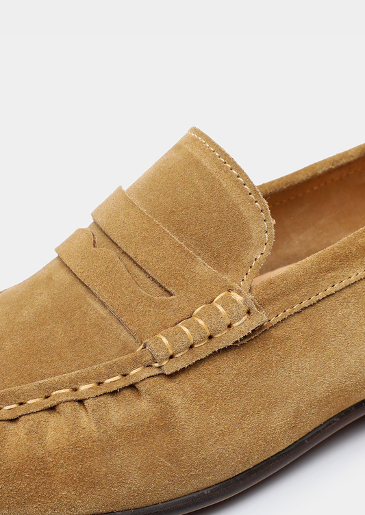Caramel Classic Penny Suede Loafers by SATRI & CO. – product view 2