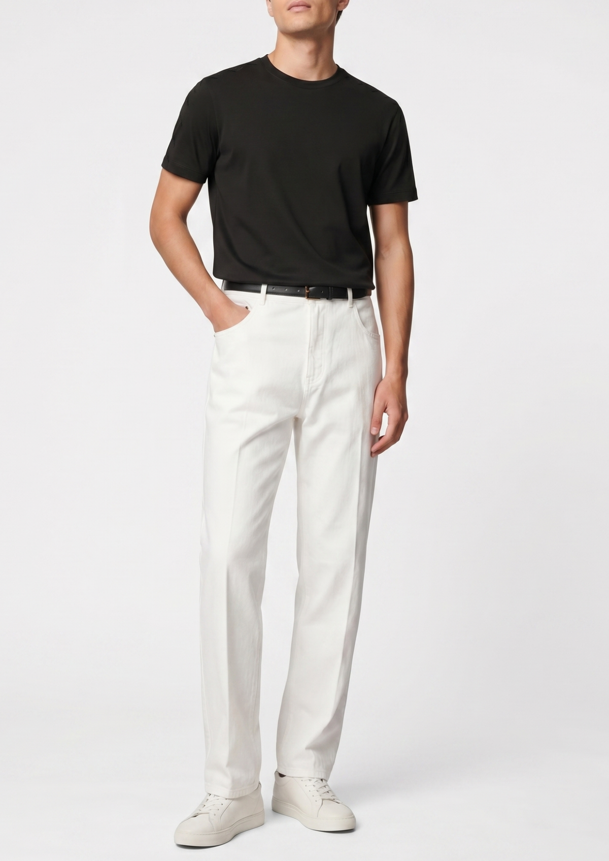 Essential White Straight Leg Denim Trousers by SATRI & CO. – product view 3