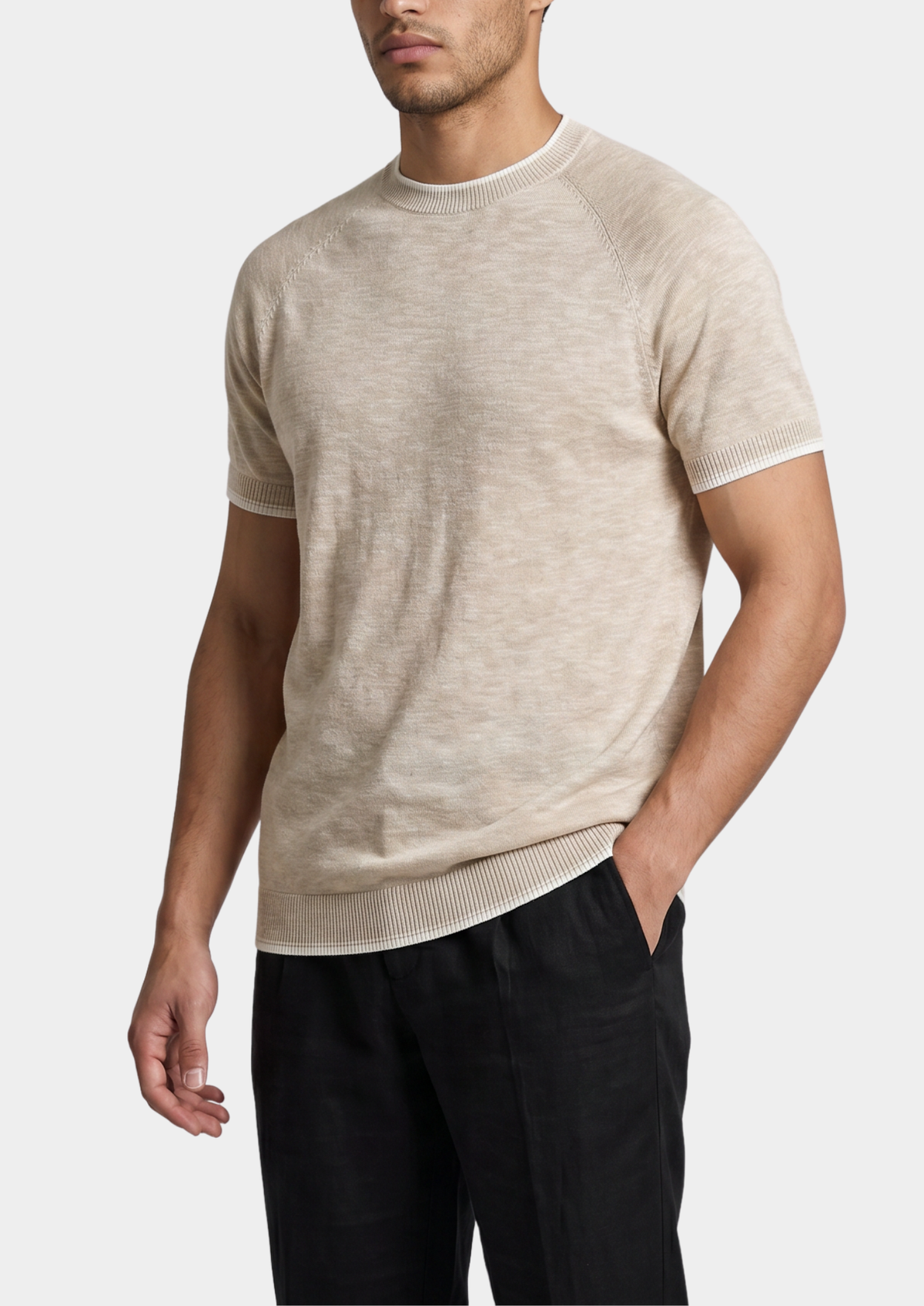 Capri Beige Linen Contrast T-Shirt by SATRI & CO. – product view 3