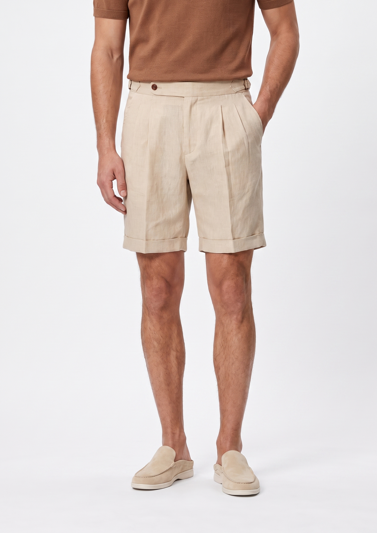 Sand Pleated Linen Seaside Shorts by SATRI & CO. – product view 3