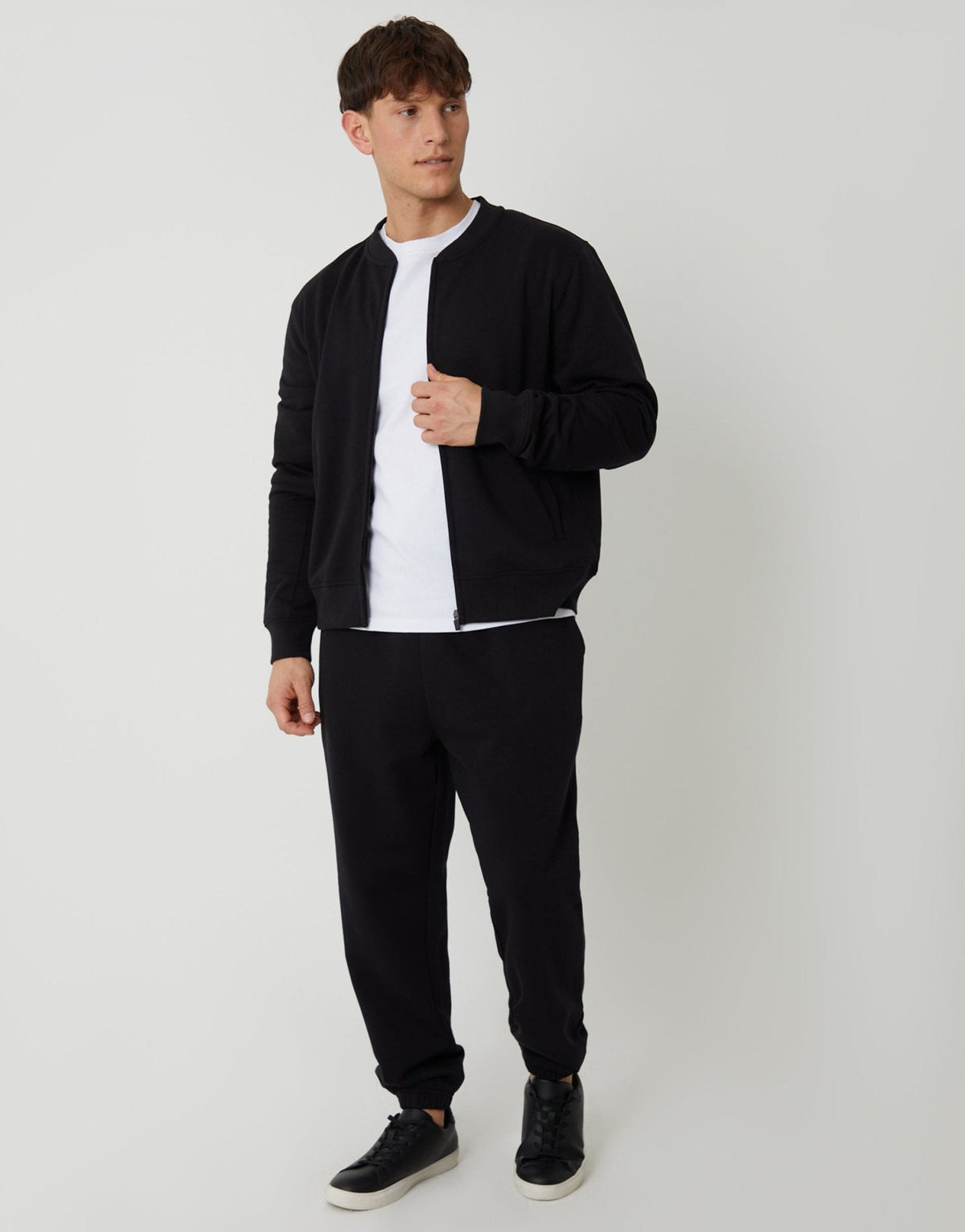 Zip Through Sweat Bomber in Black