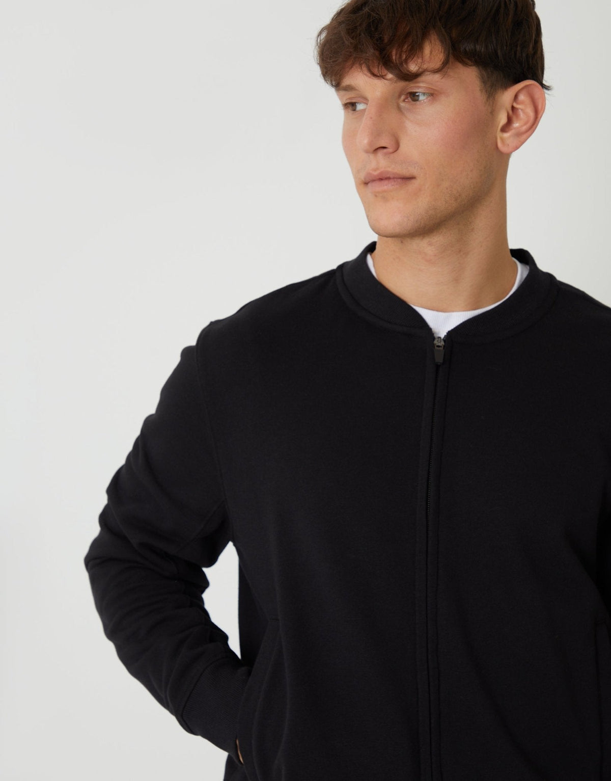 Zip Through Sweat Bomber in Black