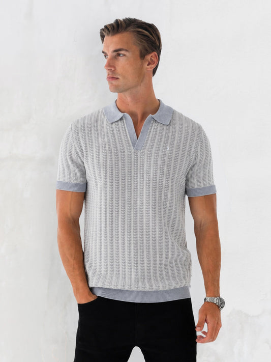 Men's Conrad Knitted Stripe Polo Shirt - Grey | SATRI