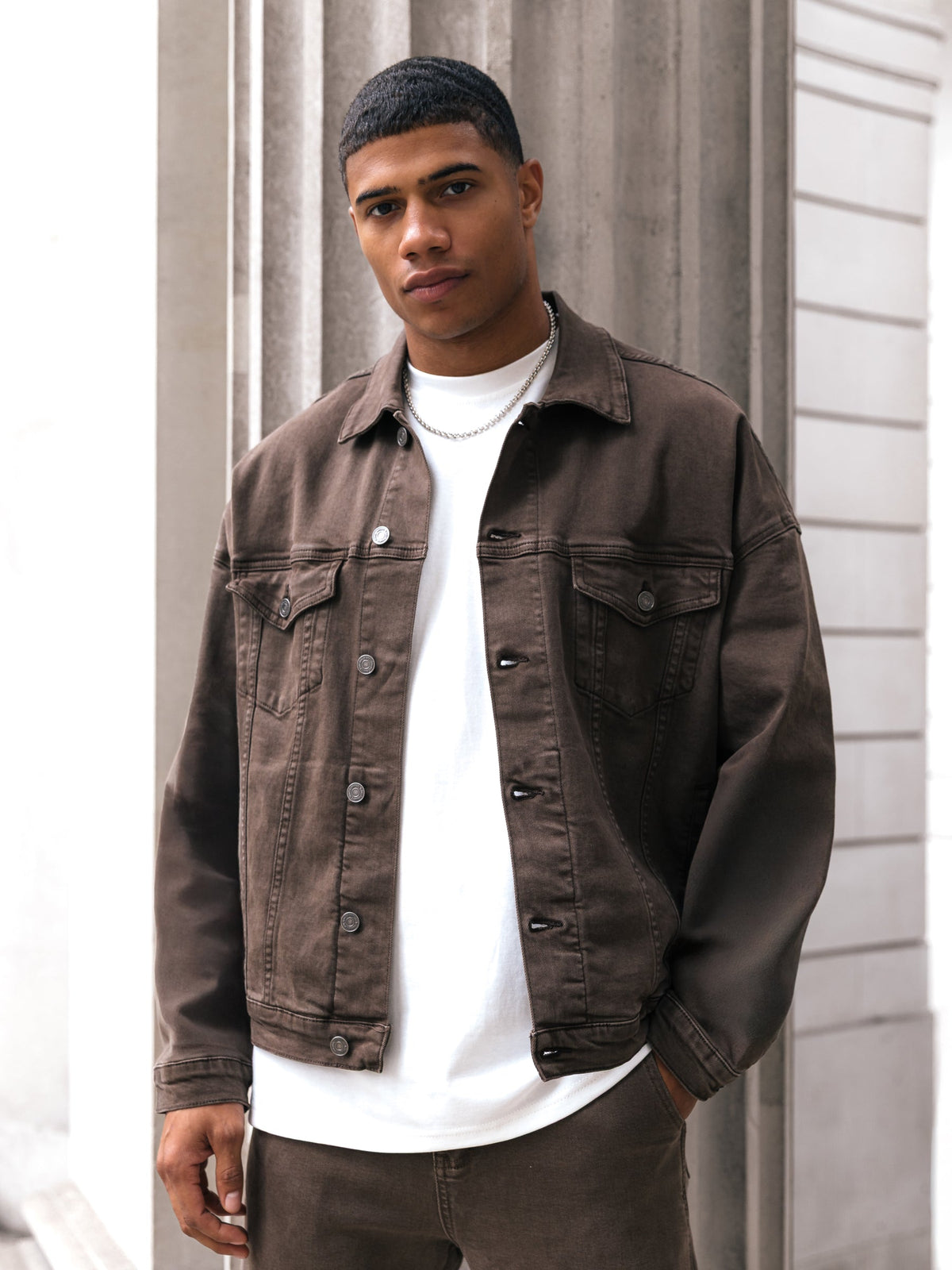 Denim Trucker Jacket - Brown