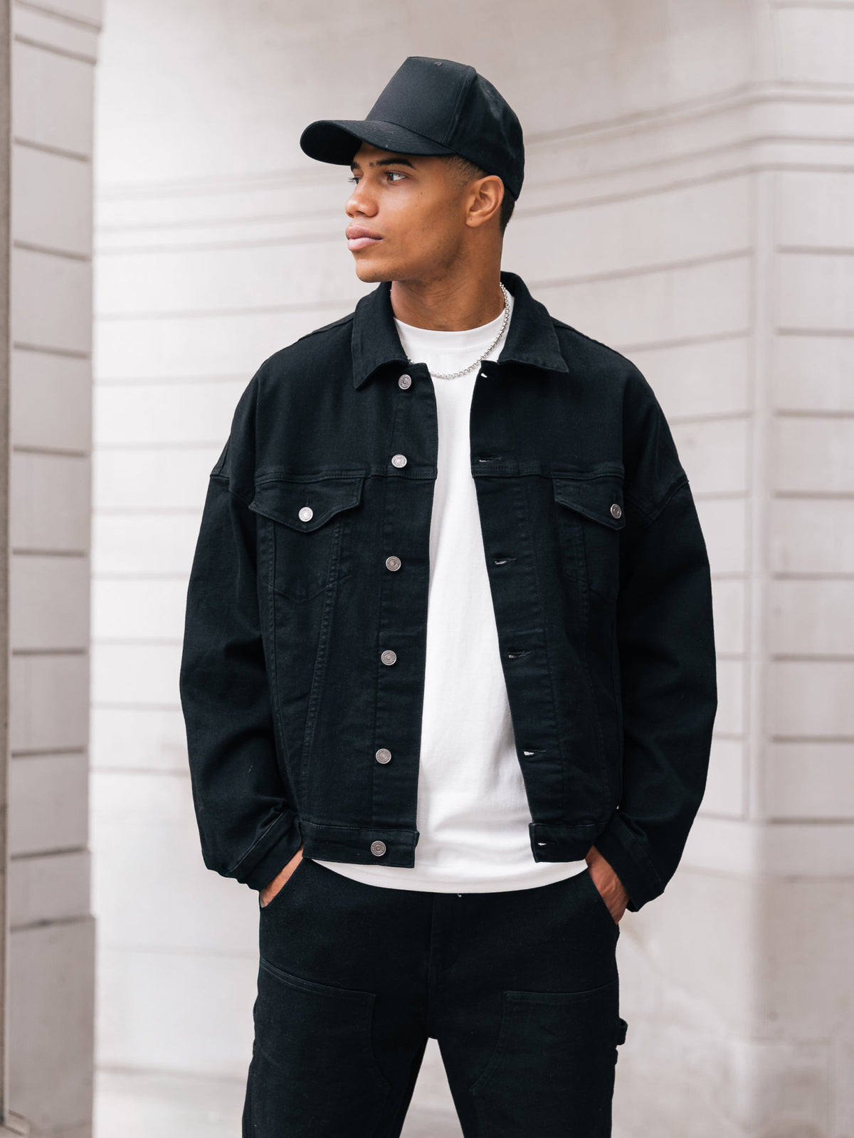 Men's Denim Trucker Jacket - Black | SATRI