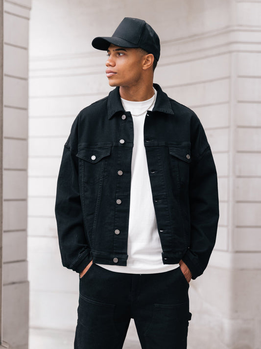 Men's Denim Trucker Jacket - Black | SATRI