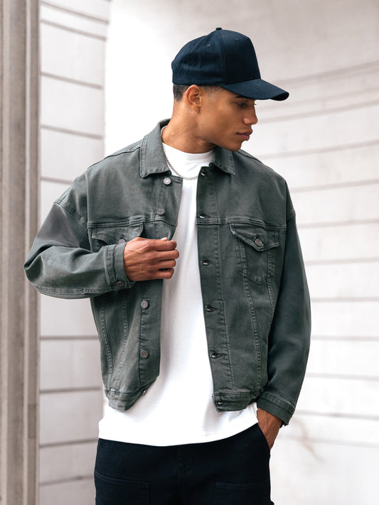 Men's Denim Trucker Jacket - Olive Green | SATRI