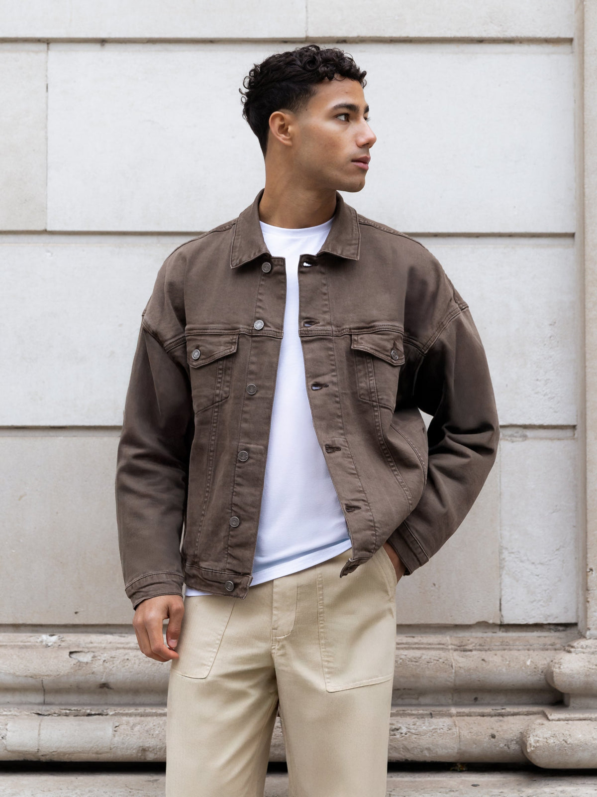 Men's Denim Trucker Jacket - Brown | SATRI