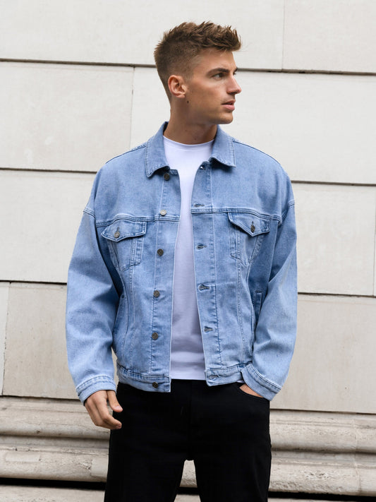 Men's Denim Trucker Jacket - Washed Blue | SATRI