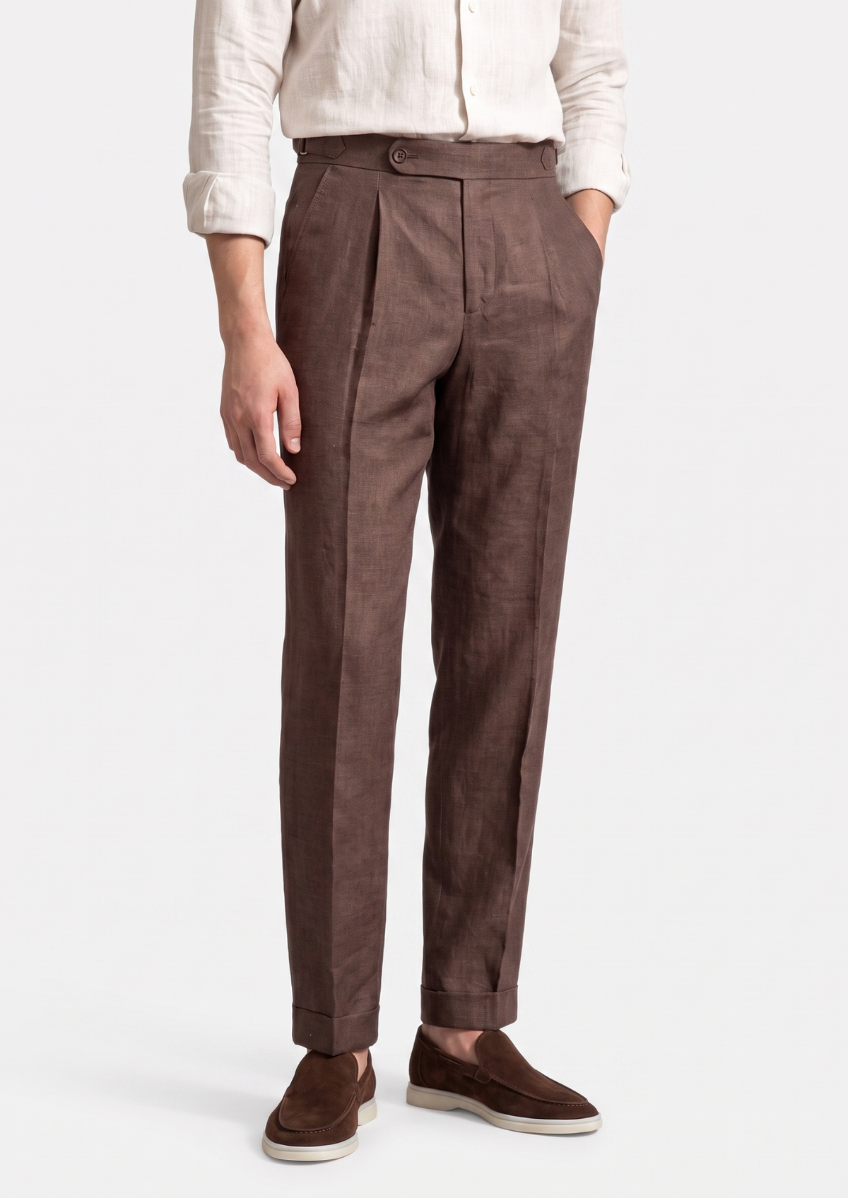 Tuscany Pleated Coastal Trousers - Dark Brown by SATRI & CO. – product view 1