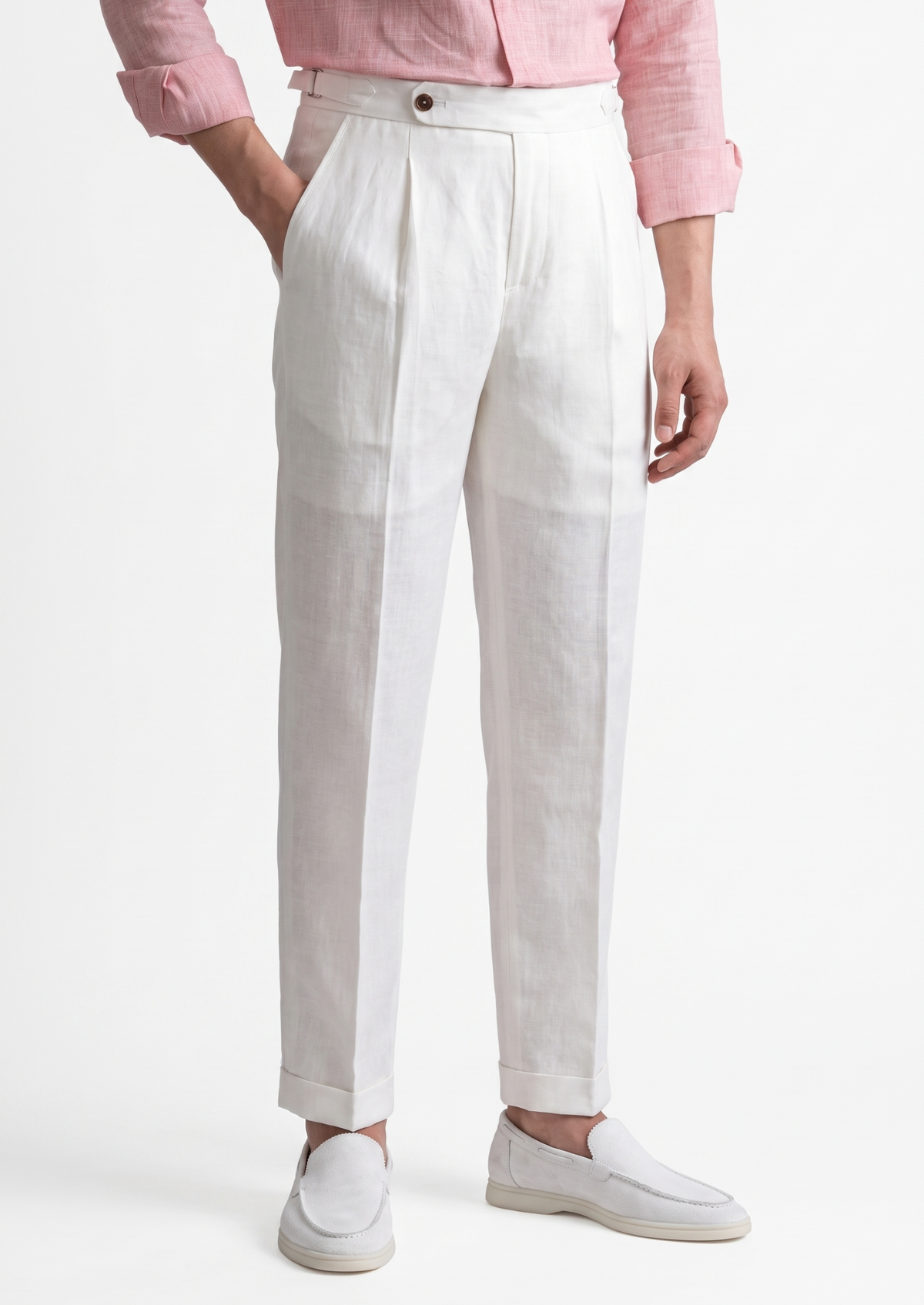 Tuscany Pleated Coastal Trousers - White by SATRI & CO. – product view 1