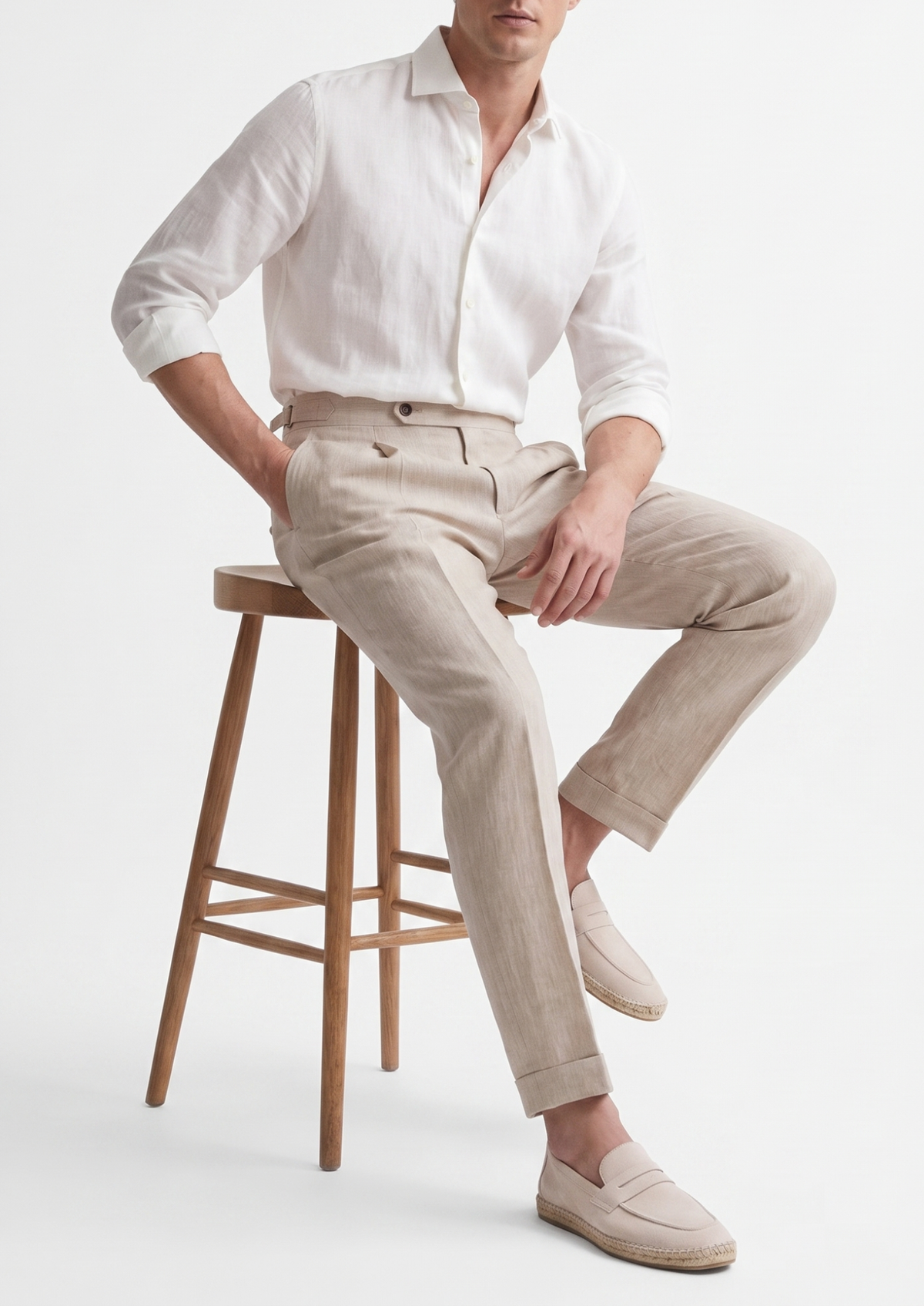 Tuscany Pleated Coastal Trousers - Ivory by SATRI & CO. – product view 5
