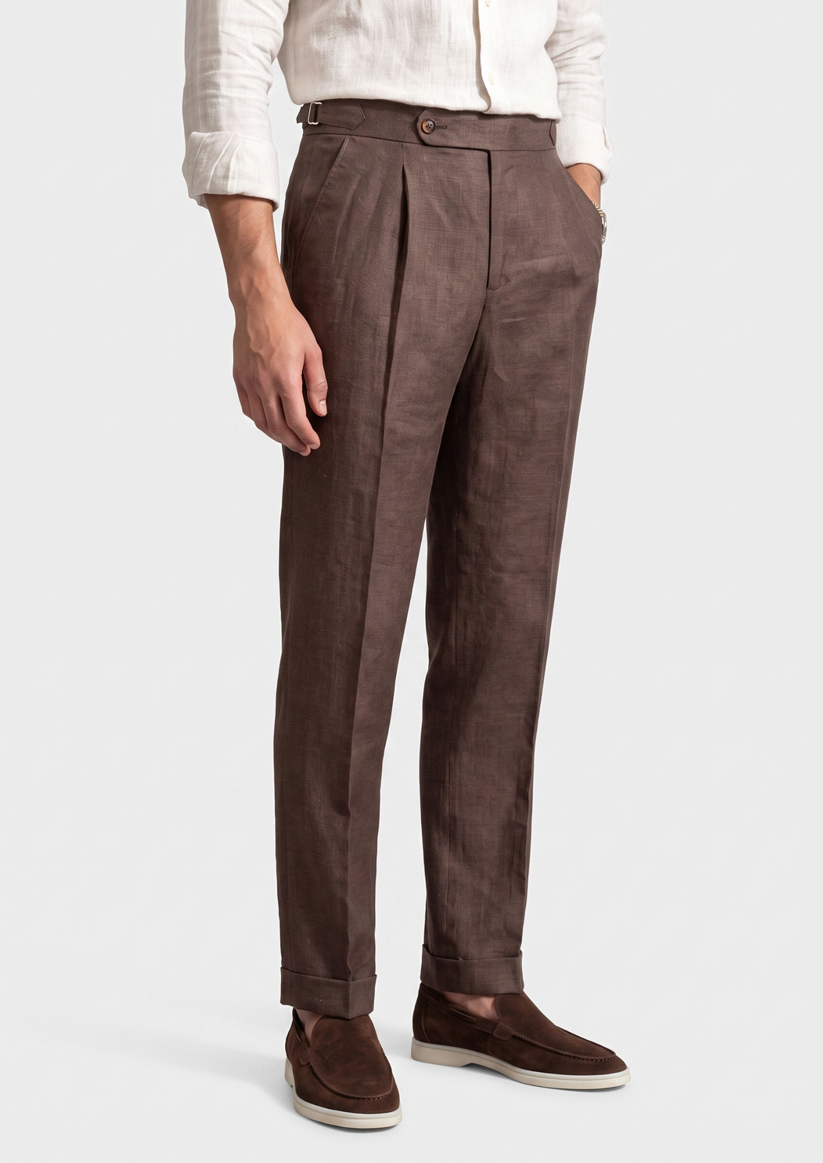 Tuscany Pleated Coastal Trousers - Dark Brown by SATRI & CO. – product view 3