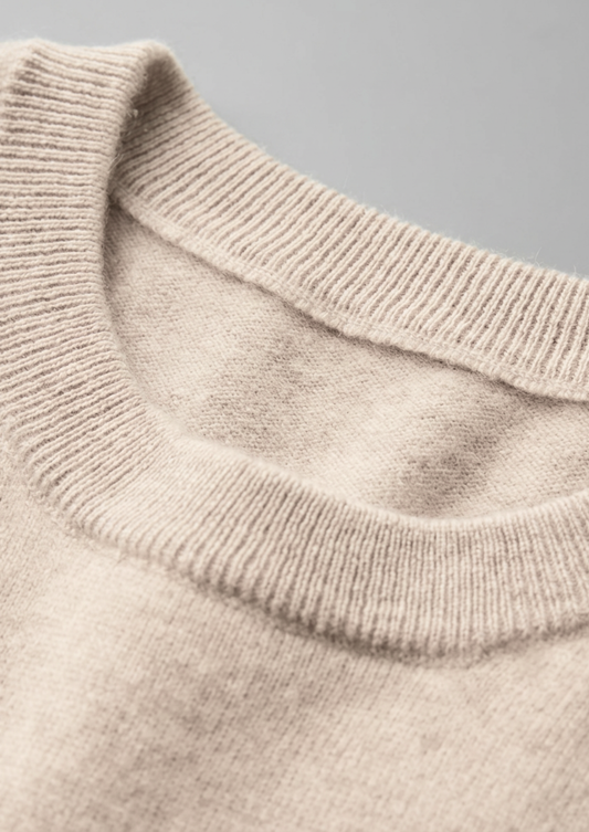 Premium Cashmere Classic Crew Neck T-Shirt - Ivory Mocha by SATRI & CO. – product view 2