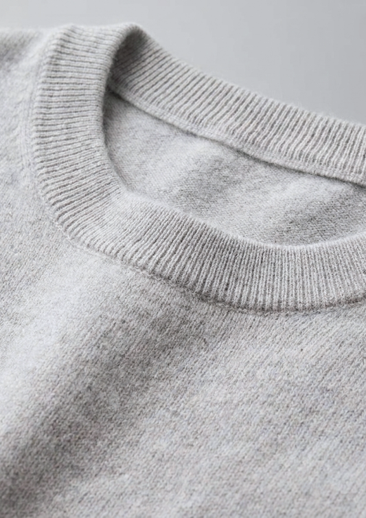 Premium Cashmere Classic Crew Neck T-Shirt - Light Grey by SATRI & CO. – product view 2