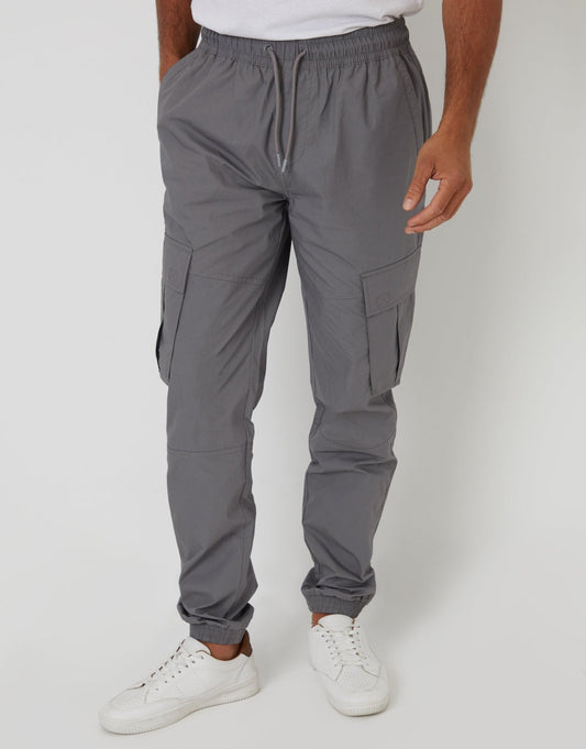 Elasticated Waist Cargo Trousers in Slate Grey