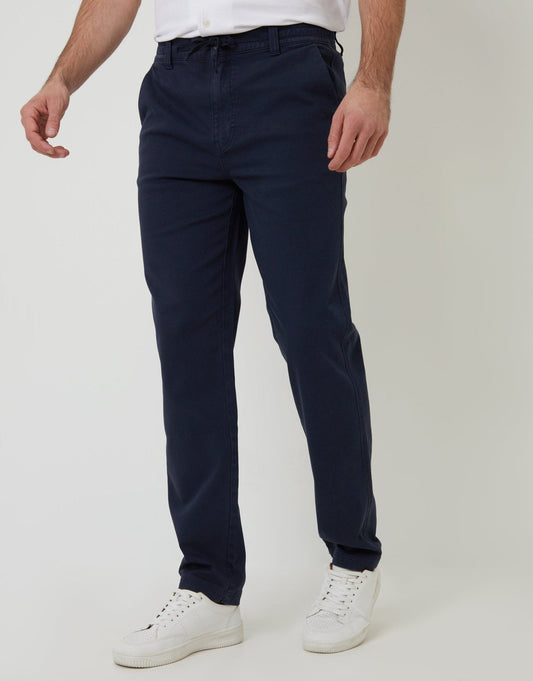Elasticated Waist Chino Trousers in Navy