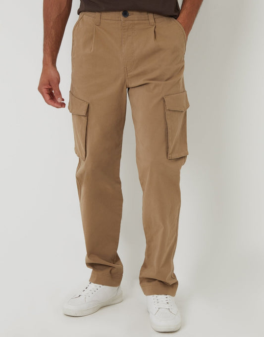 Relaxed Fit Stretch Cargo Chino Trousers in Dark Stone