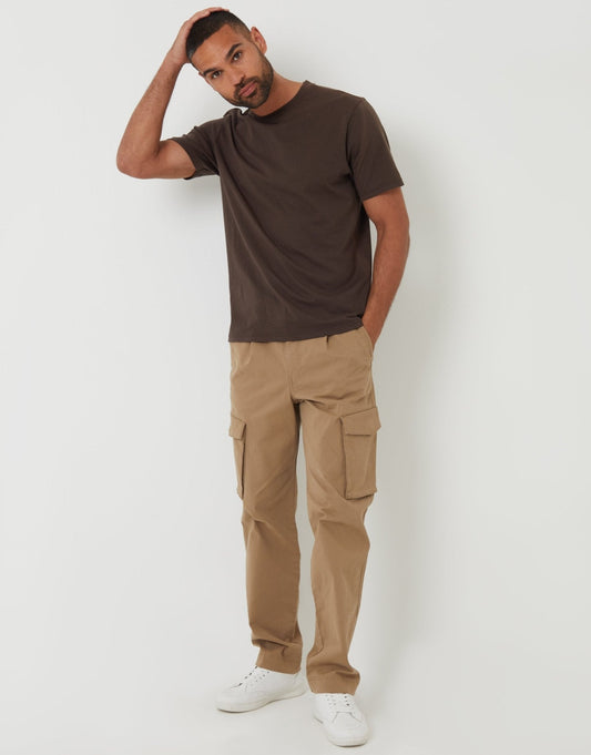 Men's Relaxed Fit Stretch Cargo Chino Trousers in Dark Stone | SATRI
