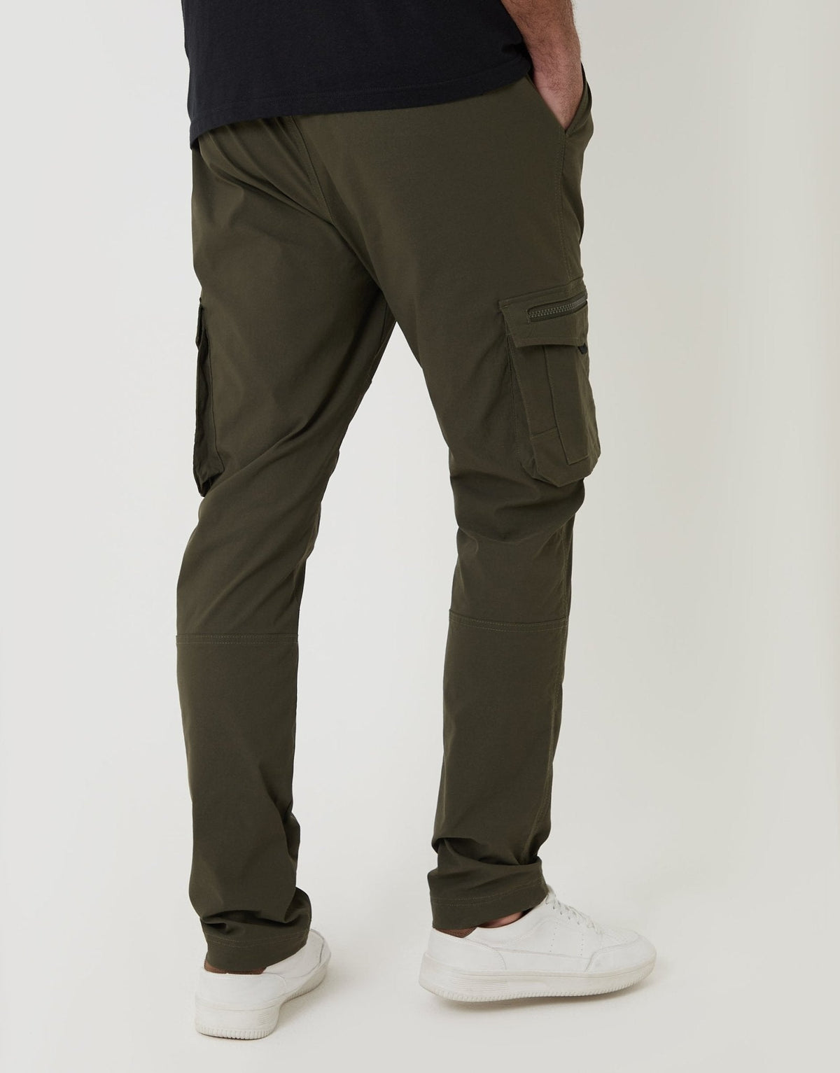 Slim Fit Stretch Cargo Trousers in Khaki Green