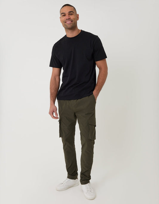 Men's Slim Fit Stretch Cargo Trousers in Khaki Green | SATRI
