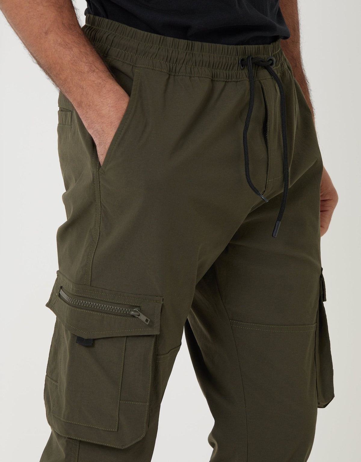 Slim Fit Stretch Cargo Trousers in Khaki Green