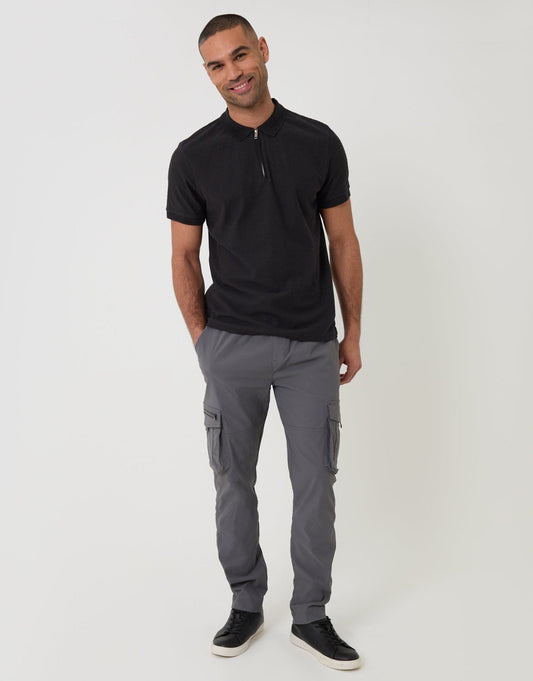 Men's Slim Fit Stretch Cargo Trousers in Grey | SATRI