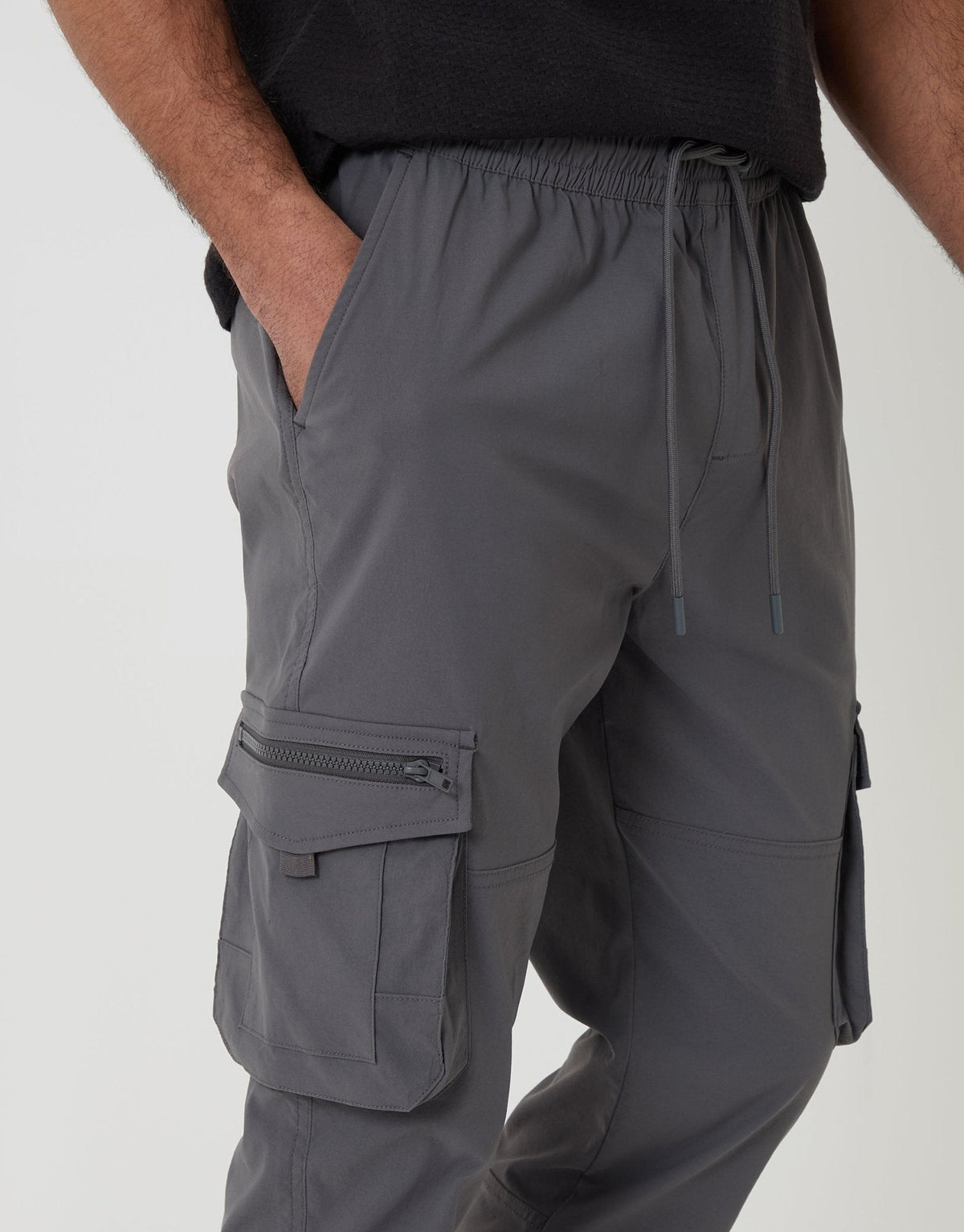 Slim Fit Stretch Cargo Trousers in Grey