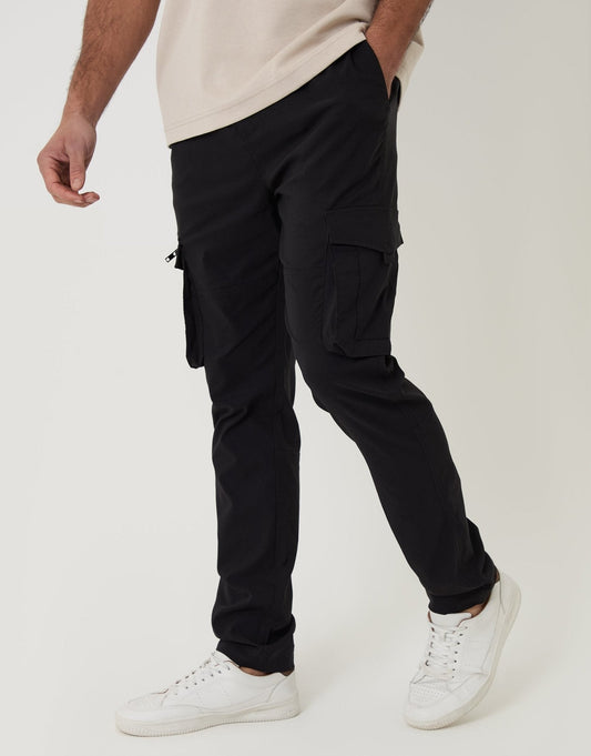 Slim Fit Stretch Cargo Trousers in Black
